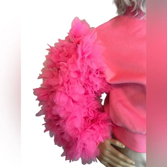Akira NWT Size S Ultra Obsession Pink Barbie Ruffle Puff Sleeve Fleece Top (485) - Picture 5 of 11
